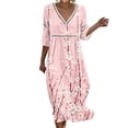 thumbnail image 2 of Ayolanni Fall Dresses for Women 3/4 Sleeve V-Neck Floral A-Line Maxi Dress Vacation Cotton Casual Flowy Long Dress Pink XL, 2 of 6