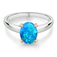 thumbnail image 2 of Gem Stone King 0.56 Ct Oval Cabochon Blue Simulated Opal 925 Silver and 10K Rose Gold Ring Ring (Size 7), 2 of 4