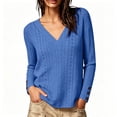 thumbnail image 6 of Smsaxvxz Sweaters for Women Lightweight Loose V-neck Long Sleeve Hollow Out Knit Pullover Tops Fall Fashion Blouse Blue L, 6 of 9