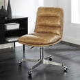 thumbnail image 2 of Art Leon Mid-Century Desk Chair Genuine Leather Aluminum Alloy Base Brown with Wheels, Height  Adjustable, 2 of 14