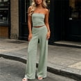 thumbnail image 2 of Womens Striped 2 Piece Sets Summer Strapless Crop Tube Tops Wide Leg Pants Matching Lounge Set Vacation Outfits Green L(L), 2 of 6