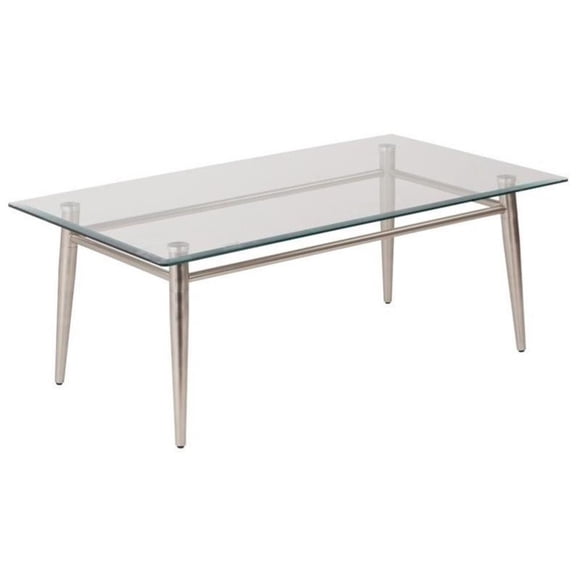 Office Star Brooklyn Clear Tempered Glass Top Coffee Table with Nickel Brushed Legs