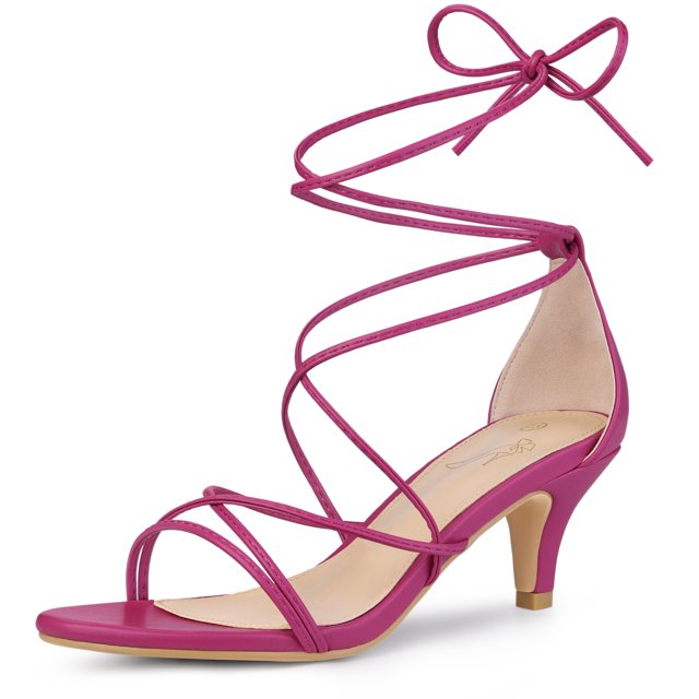Strappy Kitten Heel Lace Up Sandals for Women Hot Pink US 7.5/UK 5.5/EU 38