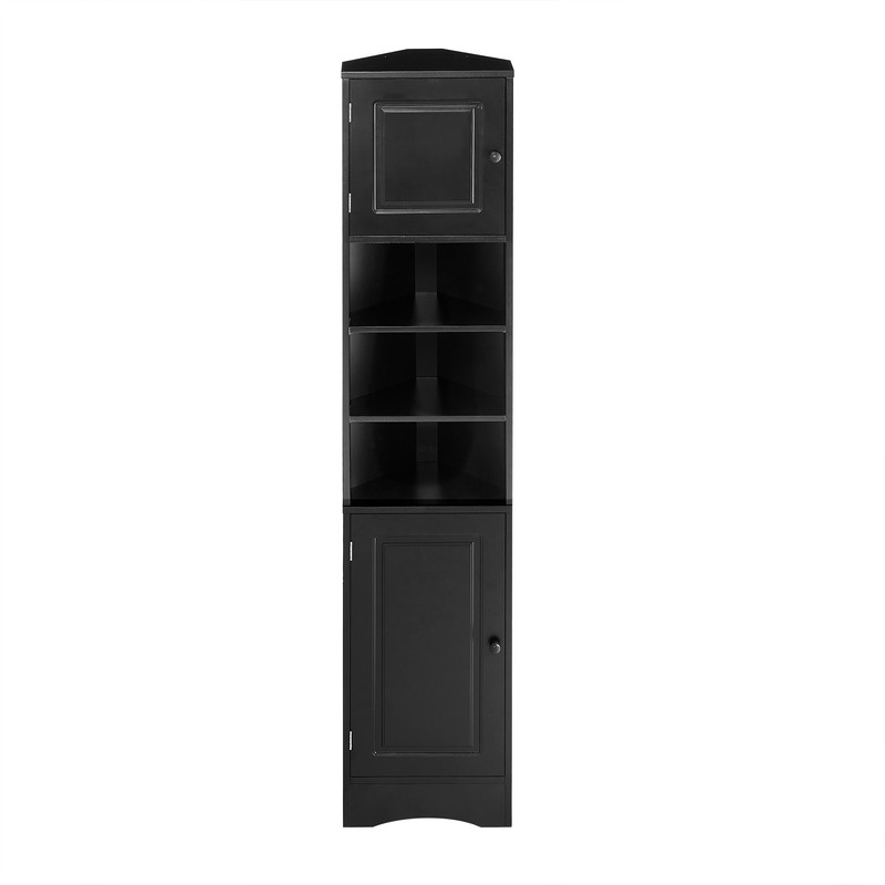 Triangular Corner Storage Cabinet with 2 Doors, Tall Bathroom Hutch Cabinet and Adjustable Shelves