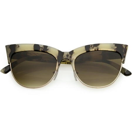 Women's Oversize Semi Rimless Cat Eye Sunglasses Square Lens 52mm (Creme Marble / Smoke Gradient)
