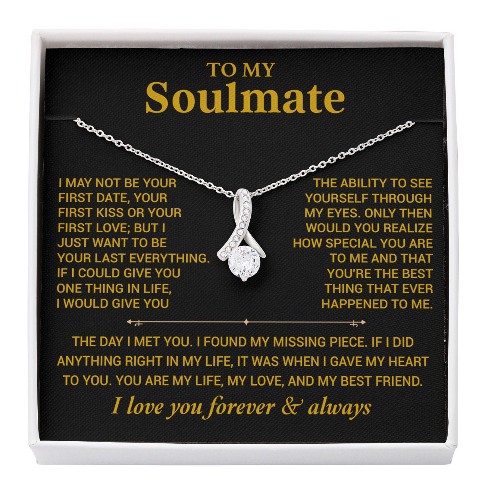 To My Soulmate Wife Girlfriend Anniversary Necklace A Meaningful Necklace Perfect For Anniversaries Birthdays Valentine V6321 Gold Alluring Necklace
