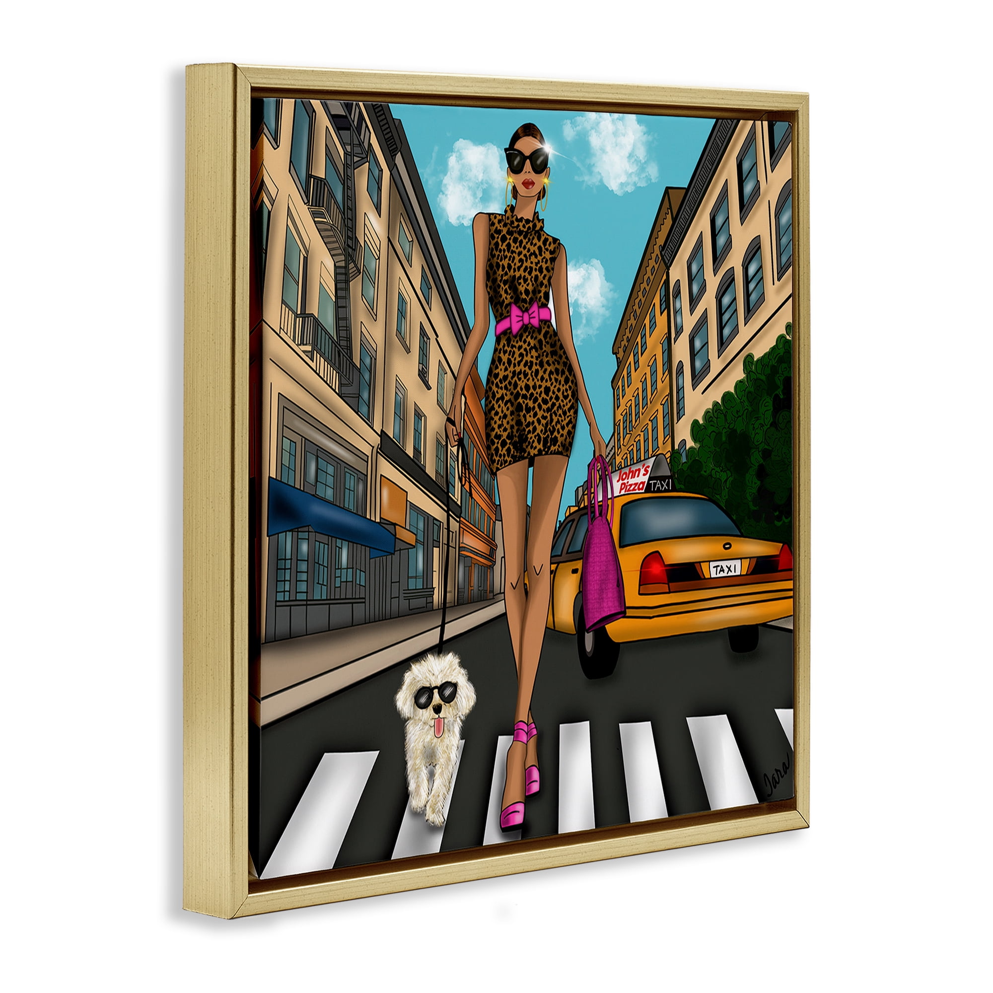 Stupell Industries Fashion Girl in Big City Gold Framed Floater Canvas Wall Art, design by Tara Boone