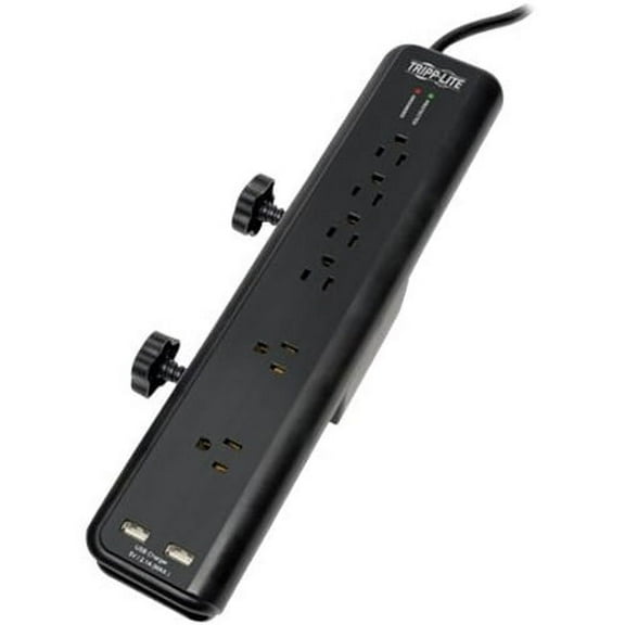 Tripp Lite by Eaton Protect It! 6-Outlet Clamp-Mount Surge Protector 6 ft. (1.83 m) Cord 2100 Joules 2 x USB Charging ports (2.1A total) - 6 x NEMA 5-15R - 1875 VA - 2100 J - 120 V AC Input - 5 V...