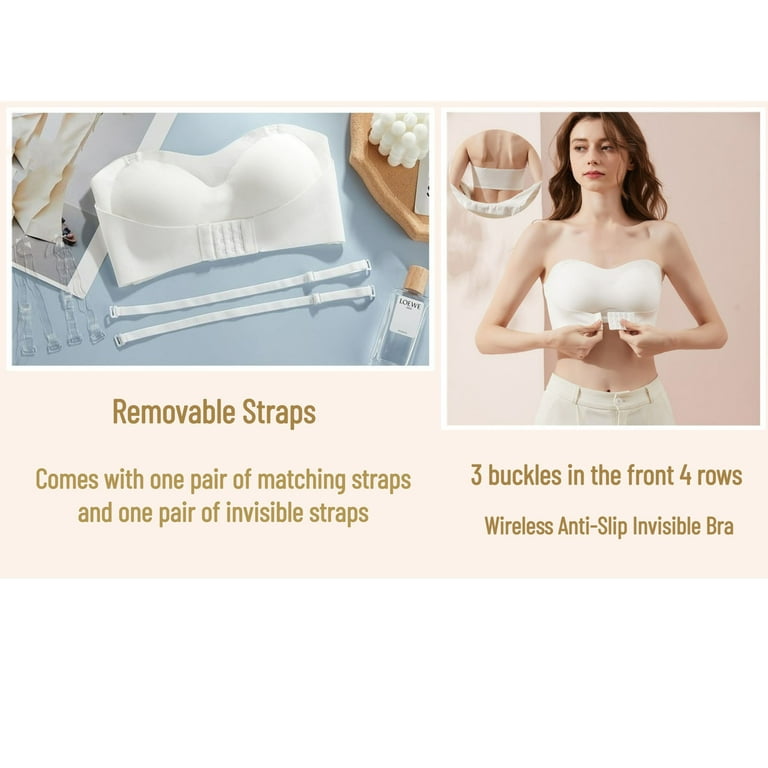 Qcmgmg Strapless Bras Tube Top Front Closure Bandeaus Womens Bras No Wire  Plus Size Solid Color Padded Workout Bras Comfy 