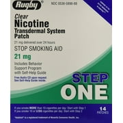 Rugby Clear Nicotine Transdermal Stop Smoking Aid Step One System Patch, 21 mg, 14 Count