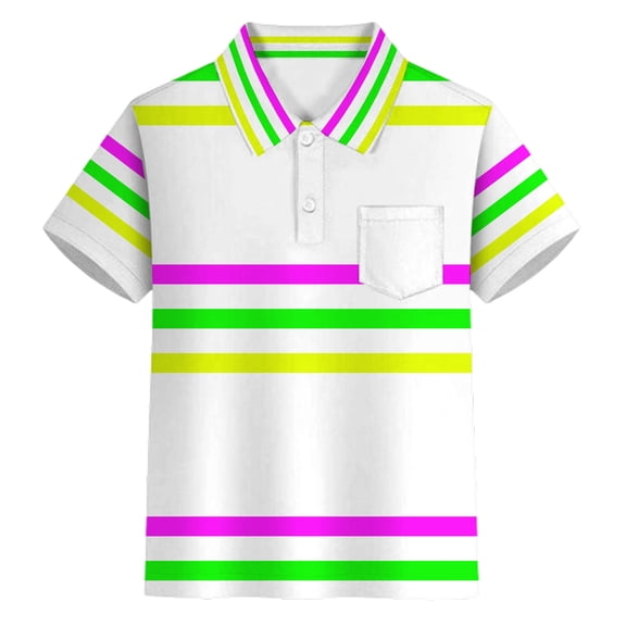 oqasdz Carnival Boys Striped Polo Shirts with Buttons Classic Collar and Pocket Gentleman Top for Comfortable Fit Performance Casual Outdoor