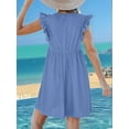 thumbnail image 5 of V-Neck Lace Trim Short-Sleeved Cardigan Dress Light Blue XL, 5 of 6