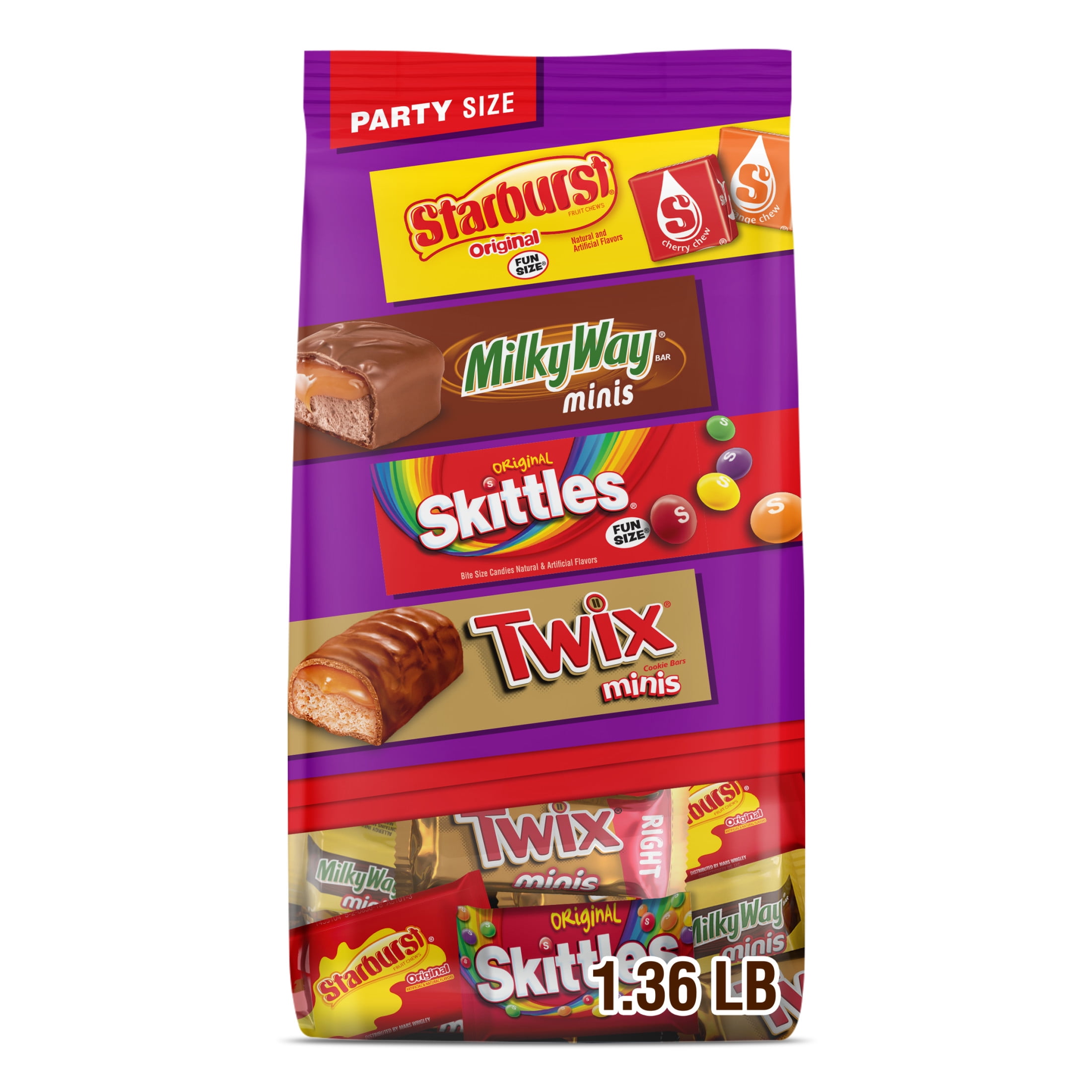 (3 pack) Twix, Milky Way, Skittles & Starburst Variety Assortment, Party Size - 21.82 oz Bulk Bag