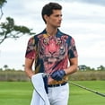 thumbnail image 3 of Honeii Pink Tiger Gold Leaves Print Polo Shirt, A Classic Short-Sleeved, Button-Down Golf Shirt for Men,Mens Polo Shirts Short Sleeve-Small, 3 of 6