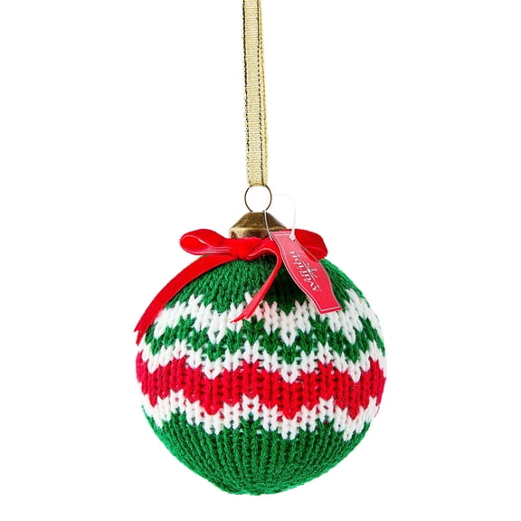 Red/Green/White Stripe Knitted Ball Christmas Ornament, 4.5", by Holiday Time