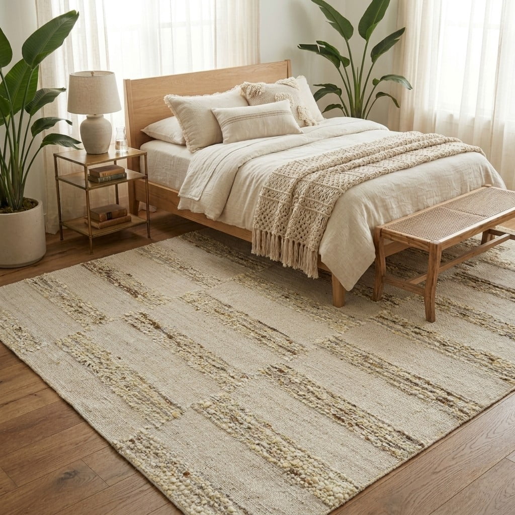 Ox Bay Hayden Checkered Farmhouse Wool Hand-Woven Indoor Area Rug, Ivory/Natural, 5' x 7'9"