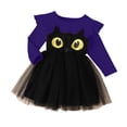 thumbnail image 3 of Zylarhe Girls Halloween Toddler Kids Cosplay Long Sleeve Cartoon Prints Mesh Dress Outfit Dark Purple 3-4 Years, 3 of 9