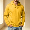 thumbnail image 4 of Men's Solid Color Pullover Hoodie, Drawstring Long Sleeve Loose Fit Casual Daily Fall Sweatshirt with Front Pocket Yellow 2XL, 4 of 5