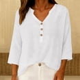 thumbnail image 6 of Womens Casual V Neck Blouse 3/4 Sleeves Summer Tops Loose Fit Linen Shirts Beach Vacation Clothes by Gbobgt White L, 6 of 6