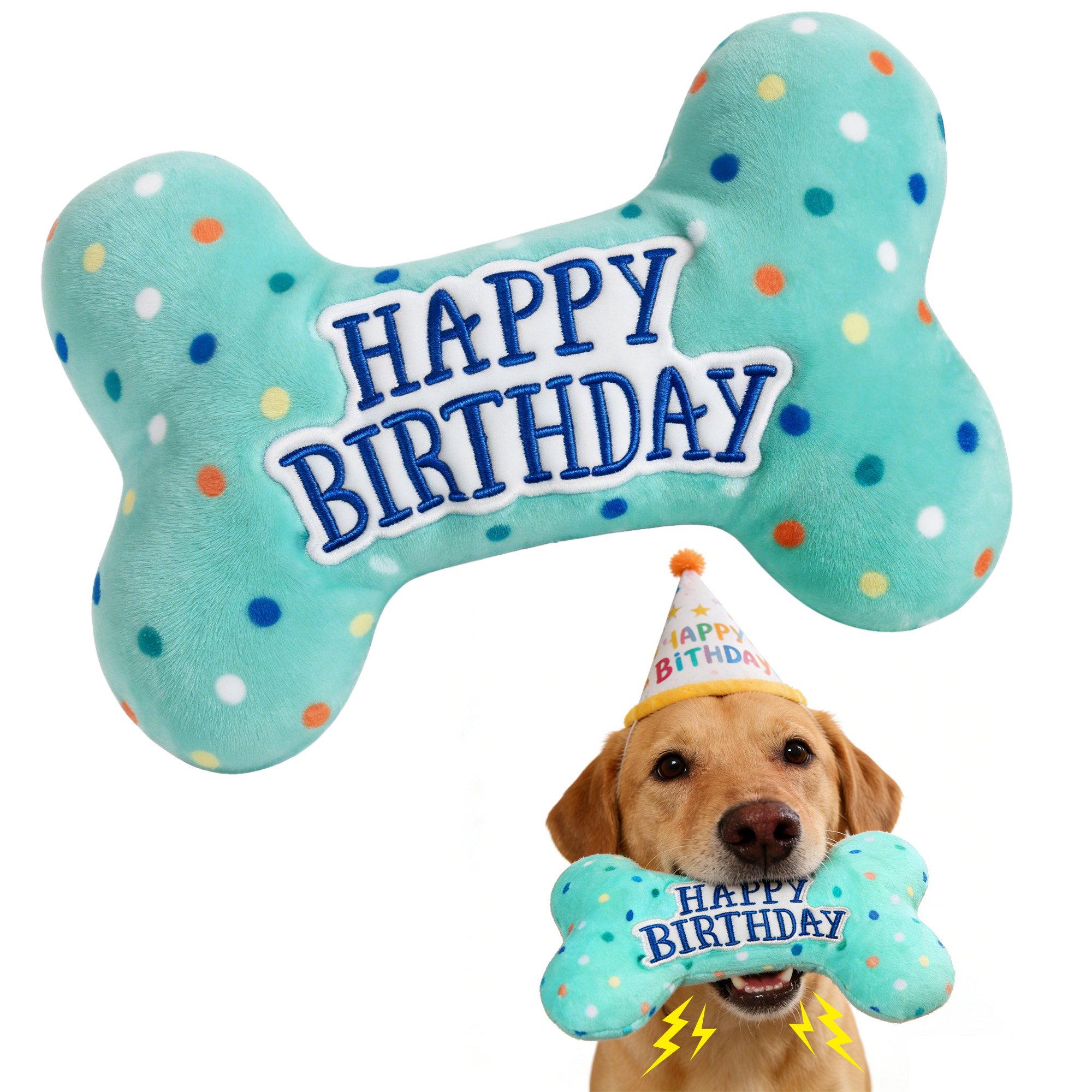 Prime Pets Dog Birthday Toys, Plush Dog Squeaky Toys, Dog Chew Toys Bone for Small Medium Large Dogs
