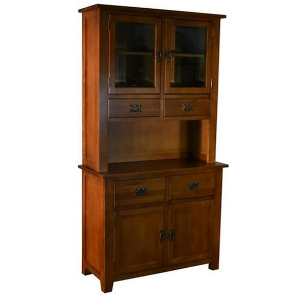 Pemberly Row Arts and Crafts 4-Drawer Solid Wood China Cabinet in Cherry