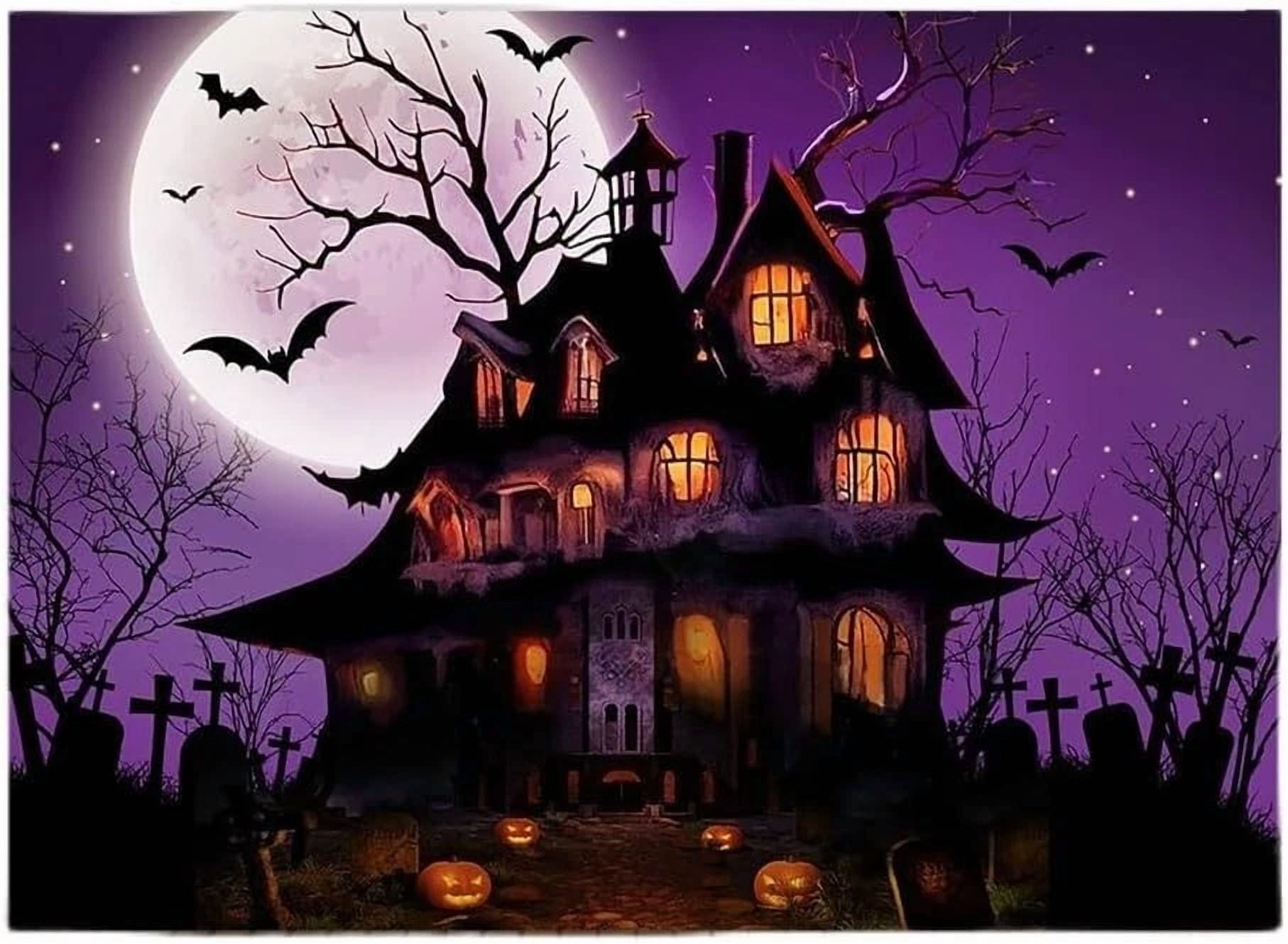 BUTTERFLY- Halloween Photography Backdrop Scary Night Graveyard Full Moon Background Spooky