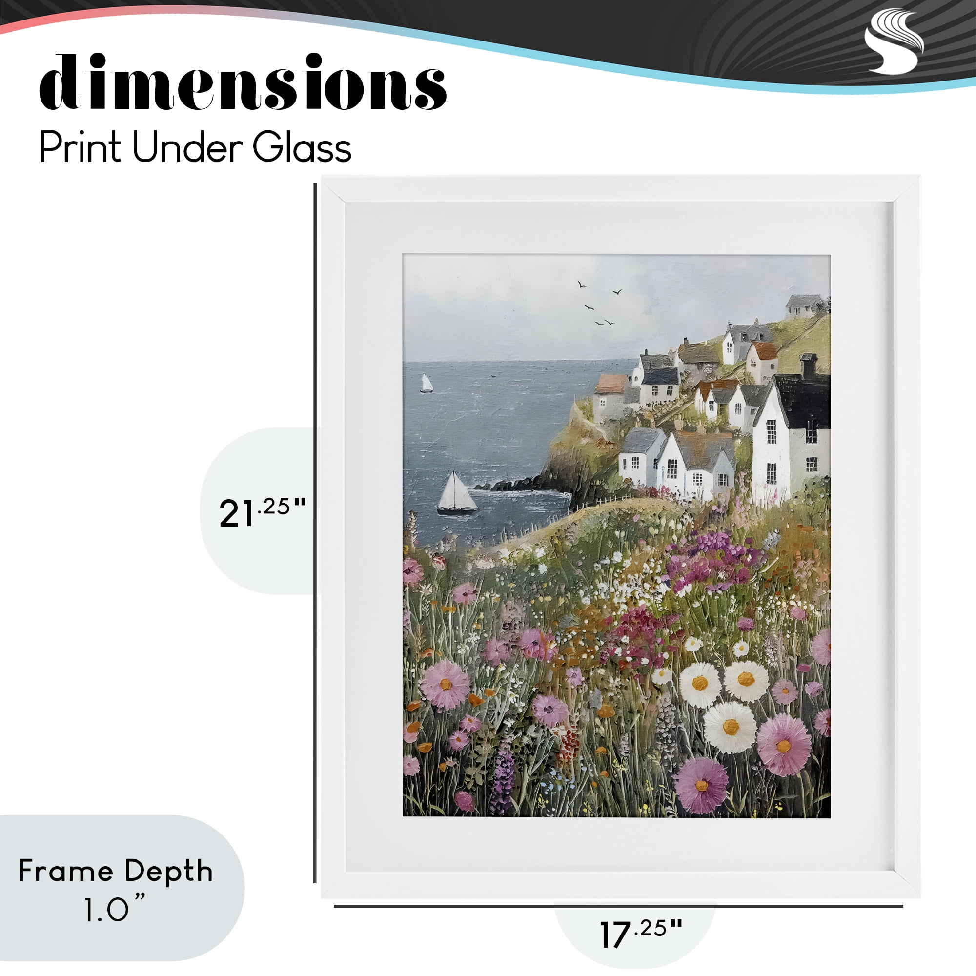 Stupell Industries Pink Meadow Overlooking Sailboats White Framed Print Under Glass, design by Riley B