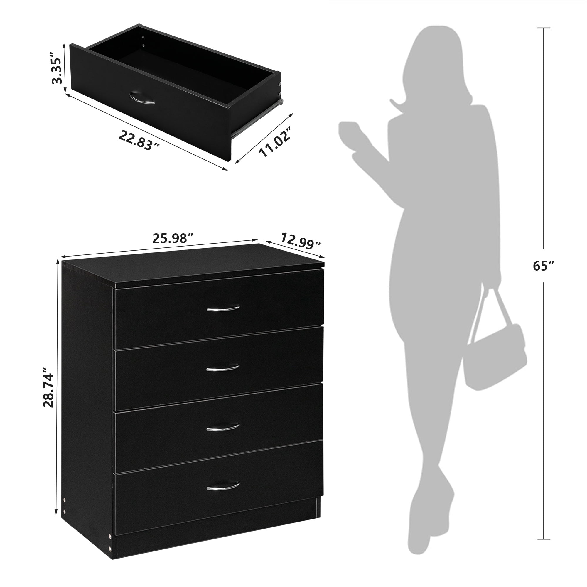 Zenacasa Drawers Organizer Storage, Dresser Black - Small Dresser 4 Storage  Organization Drawers - Wood Dresser, No Assembly Needed, Clothes Storage -  Dresser f…