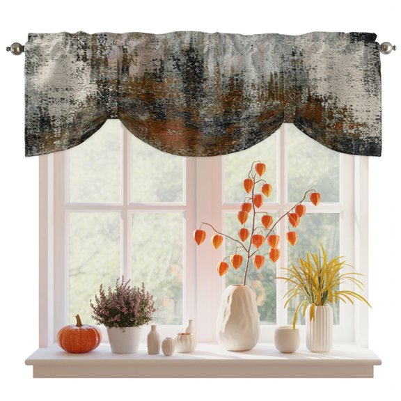 Brown Beige Ombre Tie Up Valance Curtains for Windows, Kitchen Curtains Window Treatments, Vintage Farmhouse Oil Painting Short Window Shades Valances for Bedroom Bathroom Cafe 42"x12"