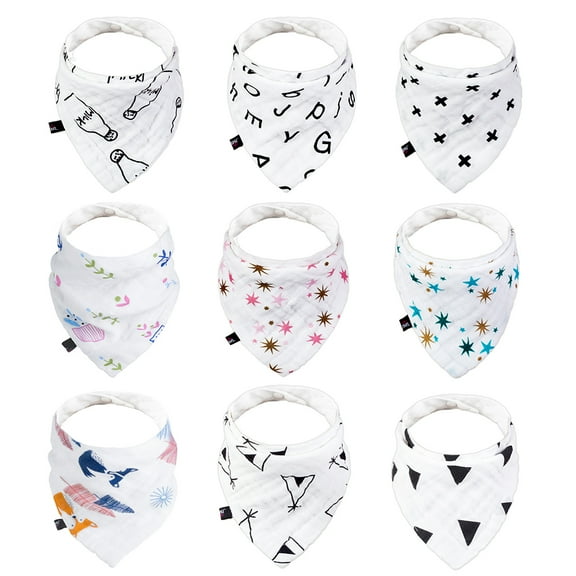 JML 100% Cotton Baby Bibs for Boys and Girls 9 Pack, Soothingly SoftBandana Drool Bibs