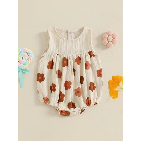 

Mama s sunshine Baby Girl Bubble Romper Flower Print Sleeveless Round Neck Summer Adorable Jumpsuit