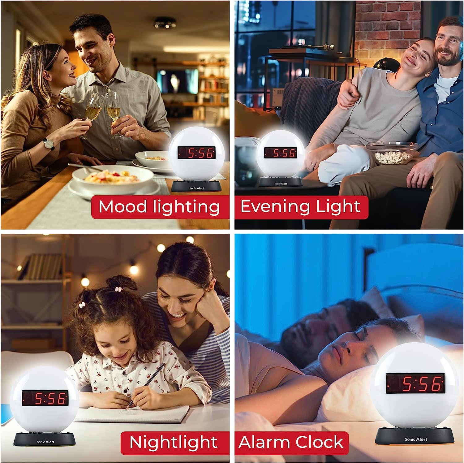 Sonic Alert Soft White Alarm Clock Nightlight - Wake Up with Gentle Light and Sound