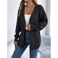thumbnail image 5 of Open Front Cardigan - Women's Oversized Long Sleeve Knit Sweater, Fashion Cutout Detail Cover-Up | Baberdicy | Women's Long Sleeve Cable Knit Cardigan Sweaters Oversized Open (Black | L), 5 of 7