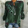 thumbnail image 2 of Summer Saving Wycnly Cute Tops for Women Floral Print V-Neck Elbow-Length T shirts Summer Fashion Lapel Button Down Plus Size Lightweight Blouses Green S Under $5, 2 of 3