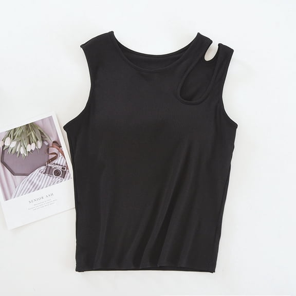 SNKSDGM Women's Plus Casual Tops for Women Plus Size Tank Tops for Women 5X Women's Camisole Top Built In Bra Sleeveless Solid Color Padded Garment Racerback Wide Straps Ribbed S