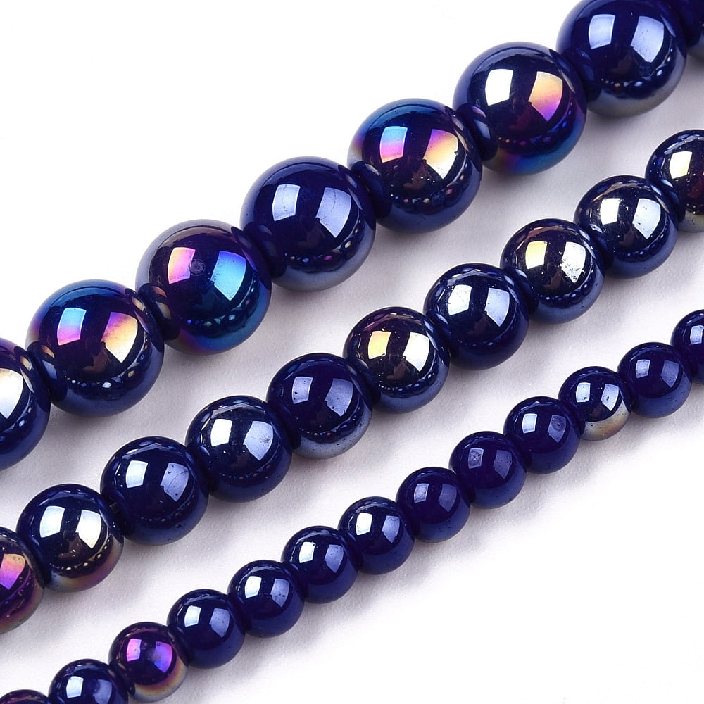 20Strand Electroplate Opaque Glass Beads Strands AB Color Plated Round Dark Blue 8~8.5mm Hole: 1.5mm about 51~53pcs/strand 14.96 inch~15.55 inch(38~39.7cm)
