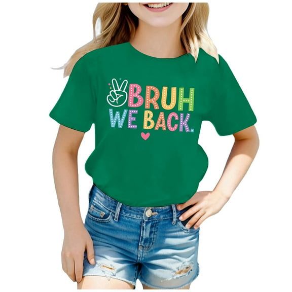 Byoo Tween Girl's T-Shirt Back To School Letter Graphic Short-Sleeve O-Neck Tee Top Summer Soft T Shirt