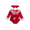 thumbnail image 1 of xiaxaixu Bébé Filles Noël Casual Romper Dentelle Manches Longues Col Bow Romper avec Bandeau Rouge, 1 of 6