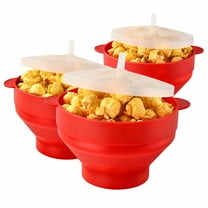 3 Pack Collapsible Microwaveable Silicone Popcorn Popper Bowl Red