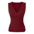 thumbnail image 7 of Karymi Summer Tops for Women 2026 Wrap V Neck Ribbed Knit Tank Top, Solid Sleeveless Side Button Detail Ruched Slim Fit Fuzzy Brushed Knit Vest Womens Tops, 7 of 7