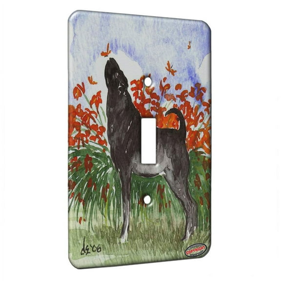 KuzmarK™ Single Gang Toggle Switch Wall Plate - Black Chinese Shar Pei The Day the Flowers Took Flight Dog Art by Denise Every