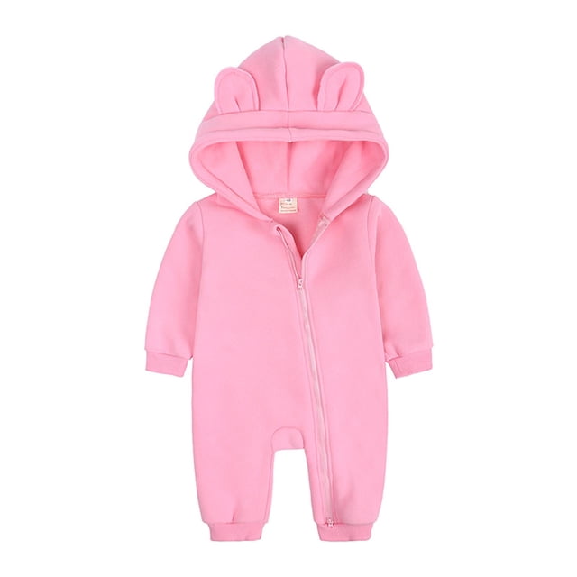 AherBiu Baby Hooded Jumpsuits for Girls Boys Newborn Clothes Fall Winter Lightweight Rompers Solid Color Casual Bodysuits