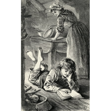 Boy Laying On Floor Reading In Nineteeth Century Home From From Log Cabin To White House By William M Thayer Published By Hodder And Stoughton 1905 Canvas Art - Ken Welsh  Design Pics (22 x