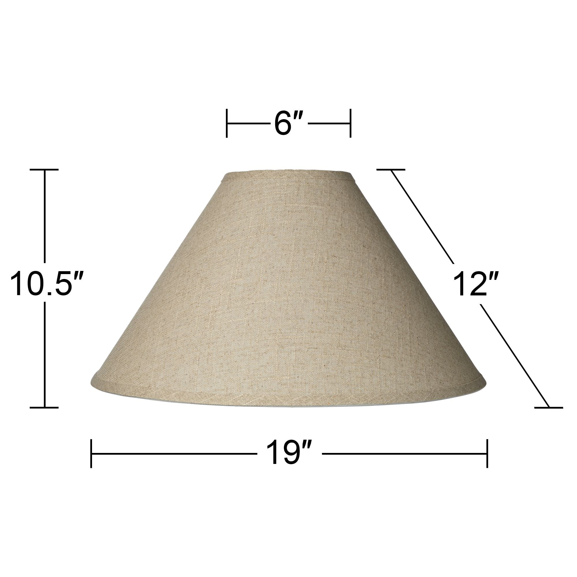 Springcrest Fine Burlap Large Empire Lamp Shade 6" Top x 19" Bottom x 10.5" High x 12" Slant (Spider) Replacement with Harp and Finial