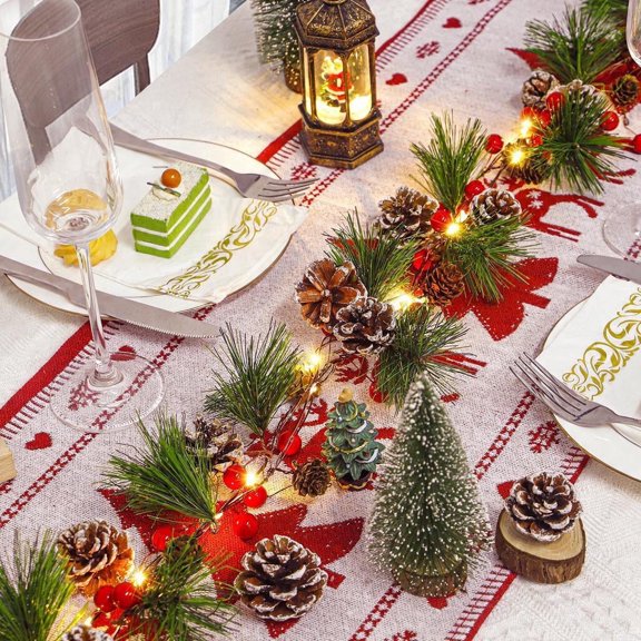 2pcs Christmas Garland with Lights Total 20 Ft Prelit Xmas Garland Decor with Red Berries, Pine Cones & Bells for Indoor Outdoor Holiday Decoration