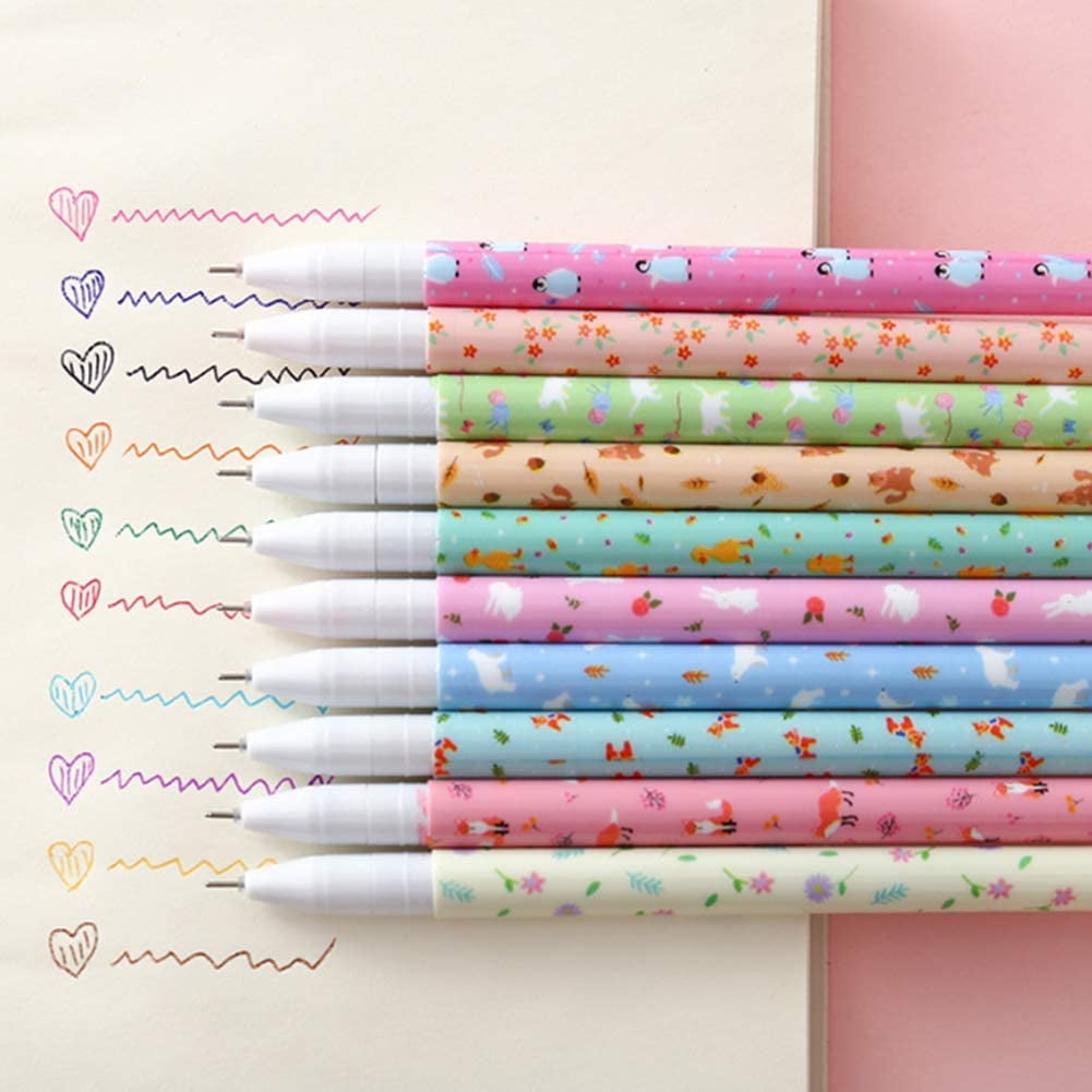 Toshine Cute Color Pens for Women Colorful Gel Ink Pen Set Unicorn Flamingo Pens Multicolor Gel Ink Roller Ball Pens for Kids Girls Children