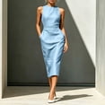 thumbnail image 3 of Formal Dresses for Women Sleeveless Fitted Waist Pencil Midi Dress with Pockets Breathable Casual Office Work Sundress Sky Blue S, 3 of 6