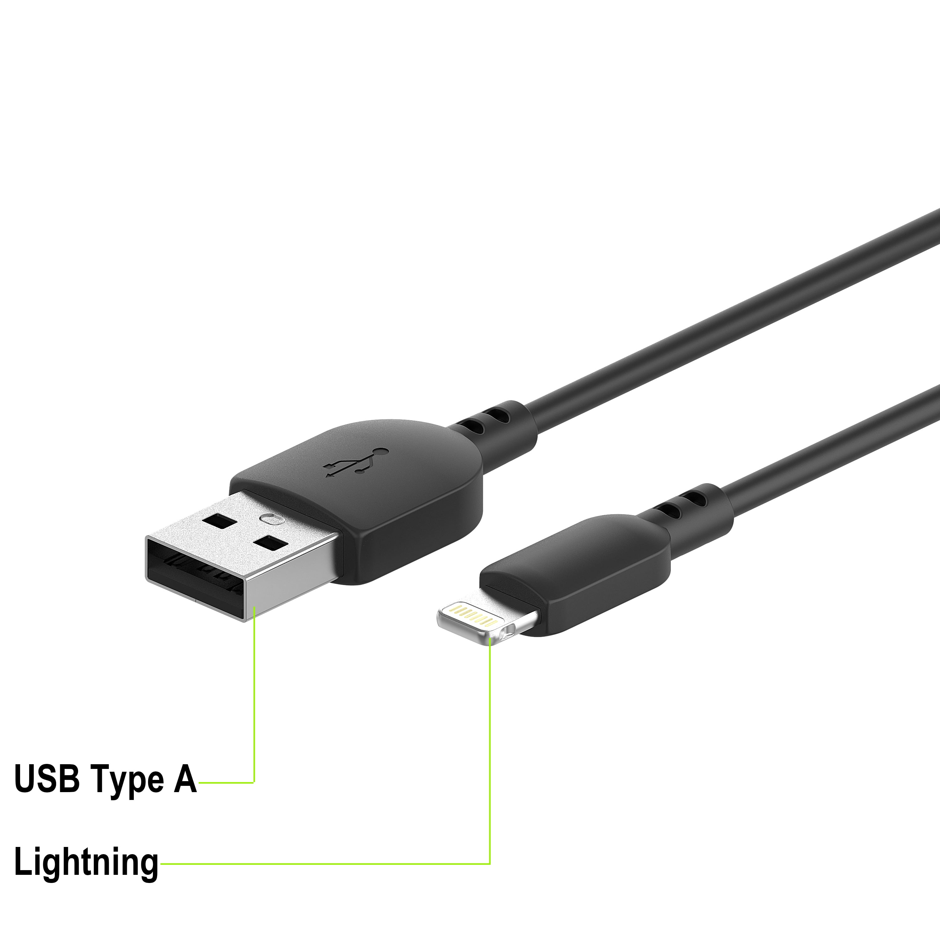 onn. 3' Lightning to USB Computer Cable, Black
