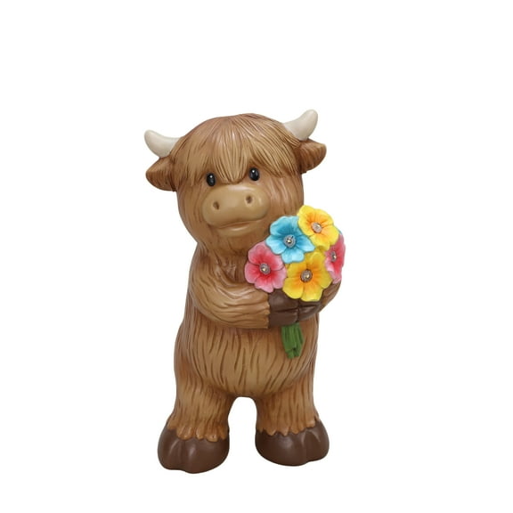 Mainstays Outdoor Solar Highland Cow Statue 5.75 in L x 4.75 in W x 10.75 in H