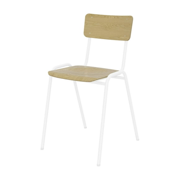 Chaise de Cantine Empilable en Bois Ruby Polyvalente (Cadre Blanc/dossier et Siège en Hêtre) Lot de 4 Chaises